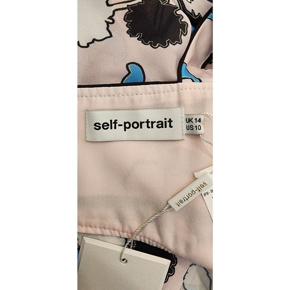 $405 Self Portrait Asymmetric Pink Floral Print Midi A Line Dress Size 10 NWT - Picture 12 of 16